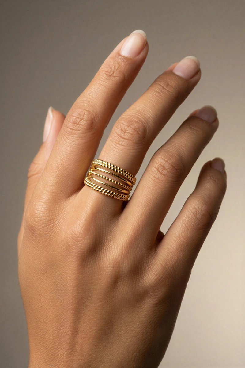 Sıralı Sarmal Model Gold Altın Kaplama Yüzük