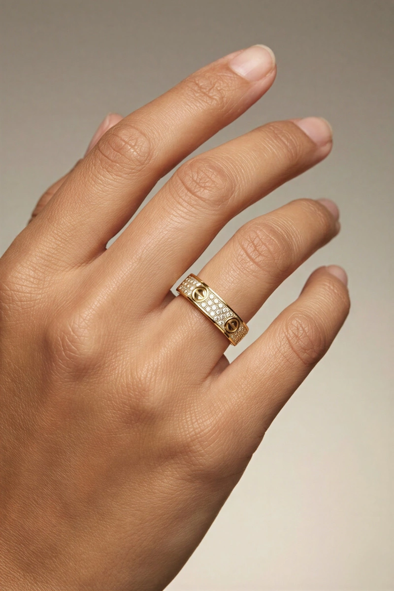 Taşlı Çivi Model Gold Altın Kaplama Yüzük