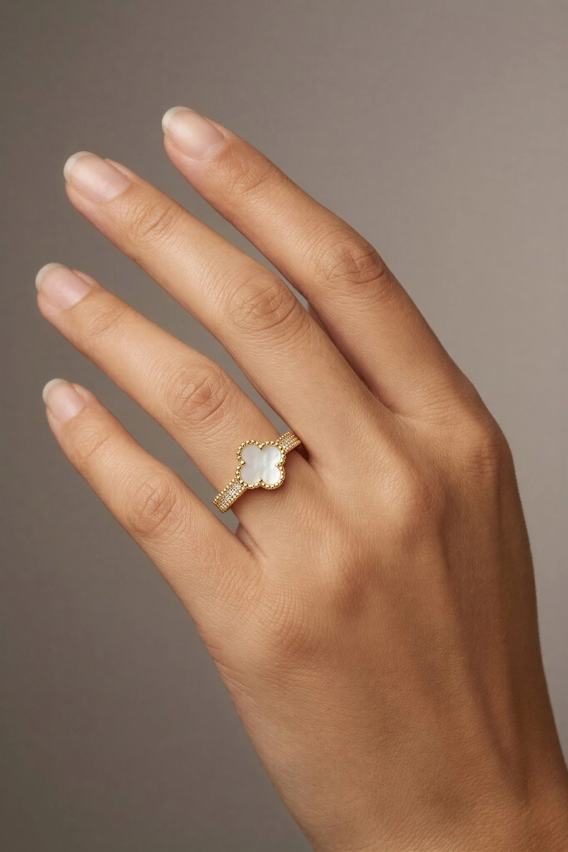 Sedef Yonca Model Gold Altın Kaplama Yüzük