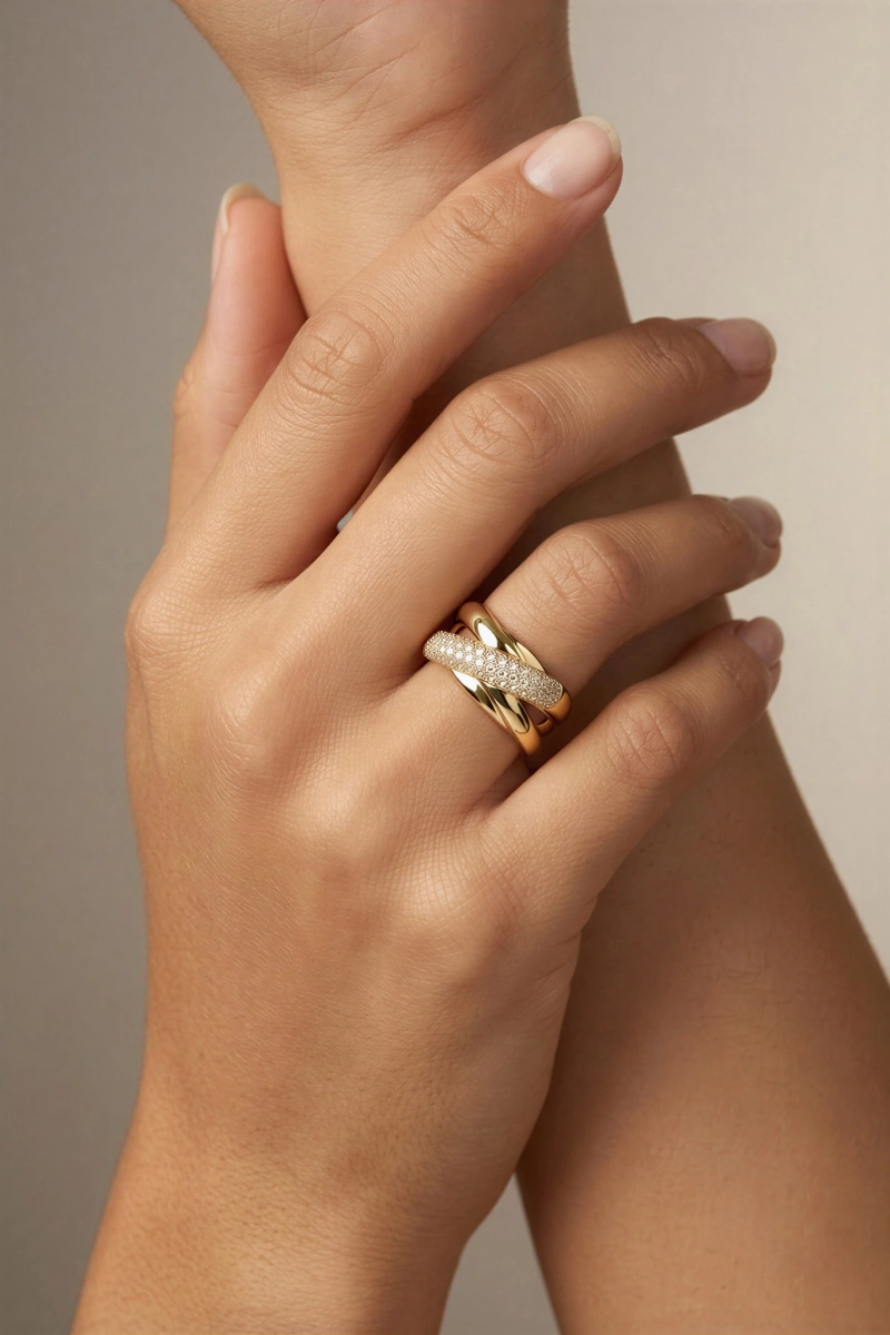 Taş Detay Bombeli Model Gold Altın Kaplama Yüzük