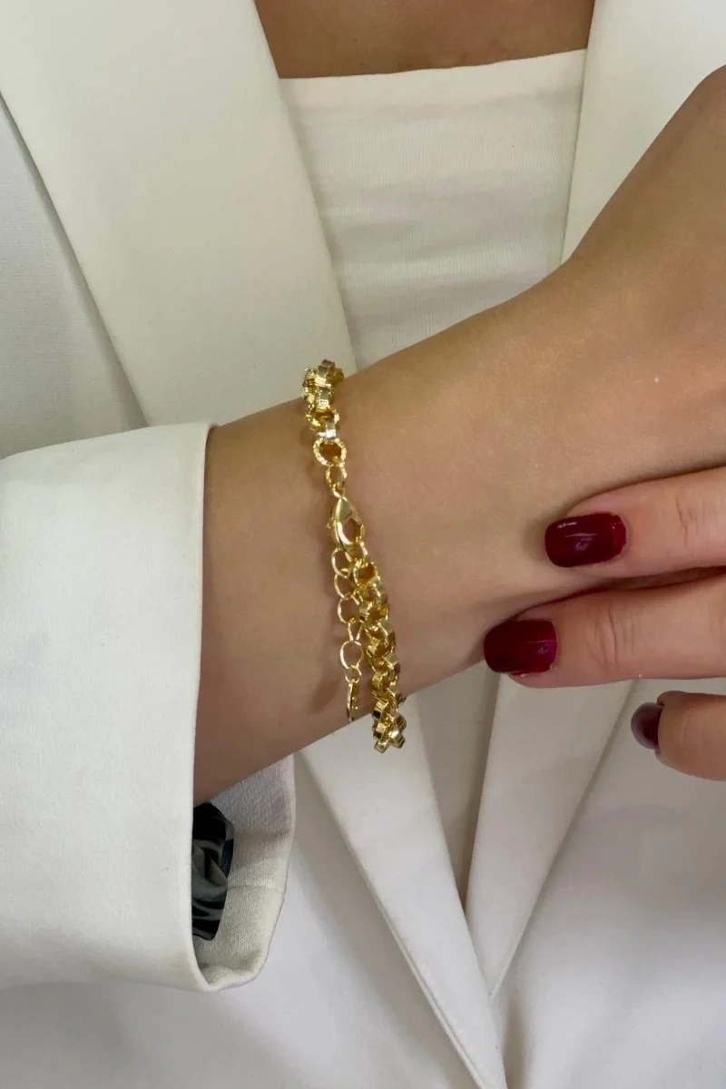 Olimpos Zincir Yonca Detay Gold Altın Kaplama Bileklik