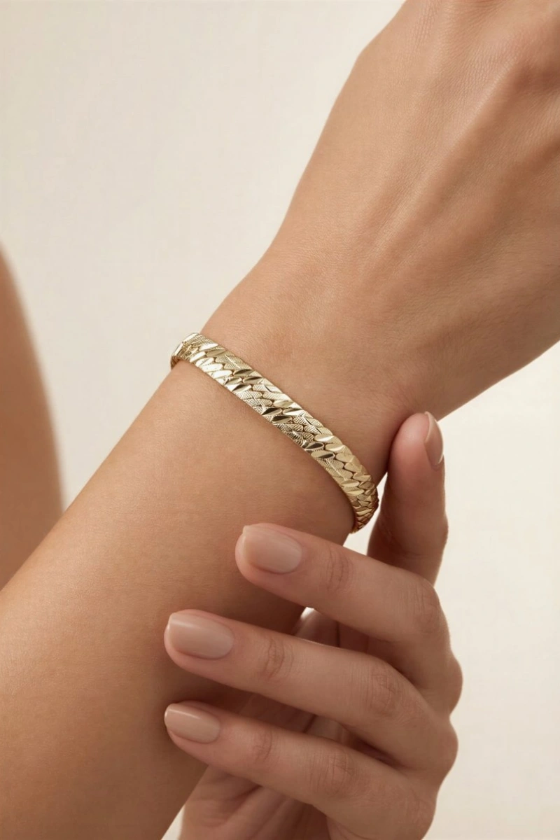 Sim Detay Petra Model Gold Altın Kaplama Bileklik