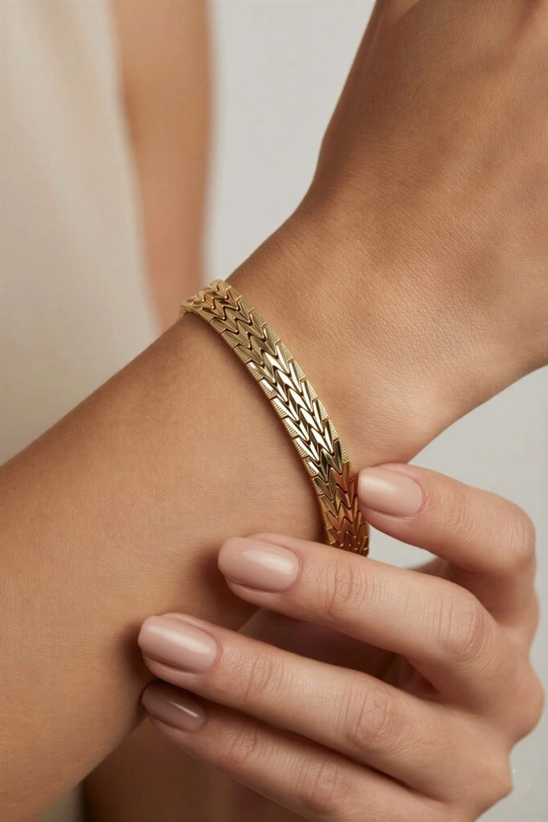 Çift Üçgen Model Gold Altın Kaplama Bileklik