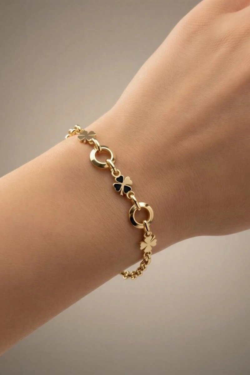 Halka Model Yonca Detay Gold Altın Kaplama Bileklik