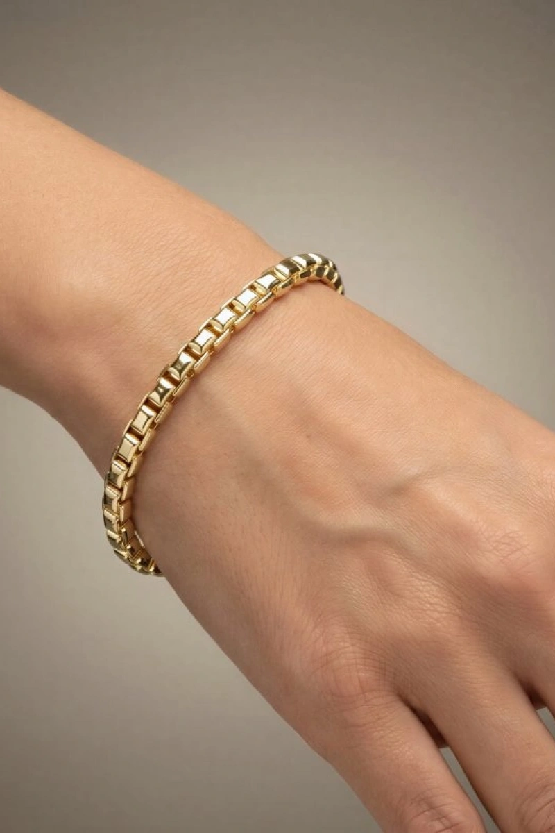 Köşeli Horus Model Gold Altın Kaplama Bileklik