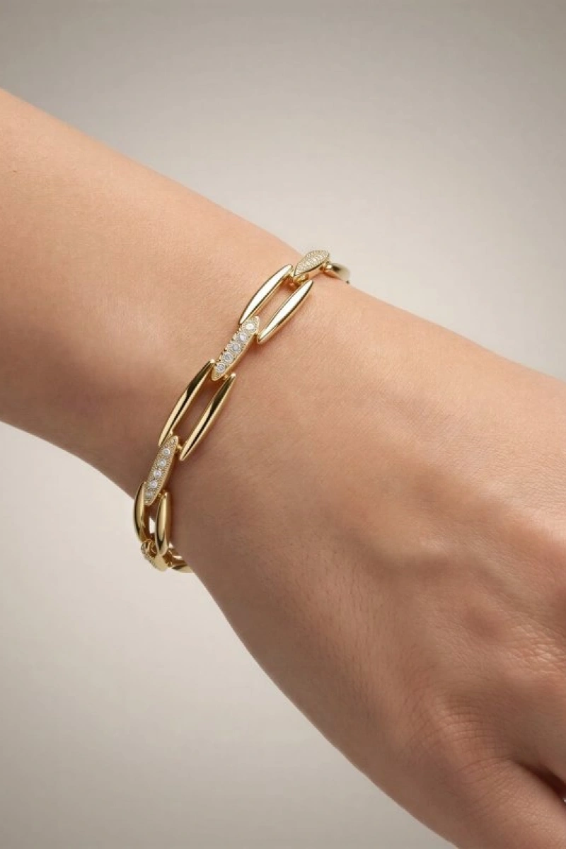 Kürdan Model Taş Detay Gold Altın Kaplama Bileklik