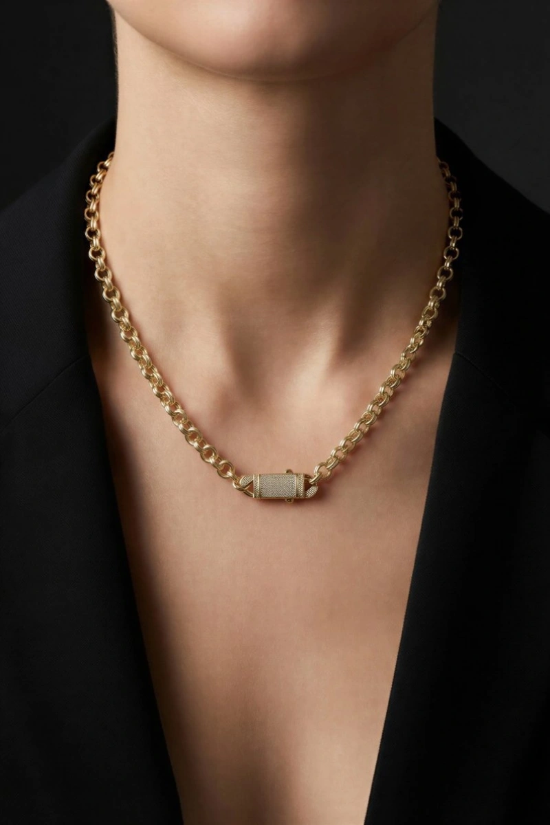 Çift Halka Model Taş Detay Gold Altın Kaplama Kolye