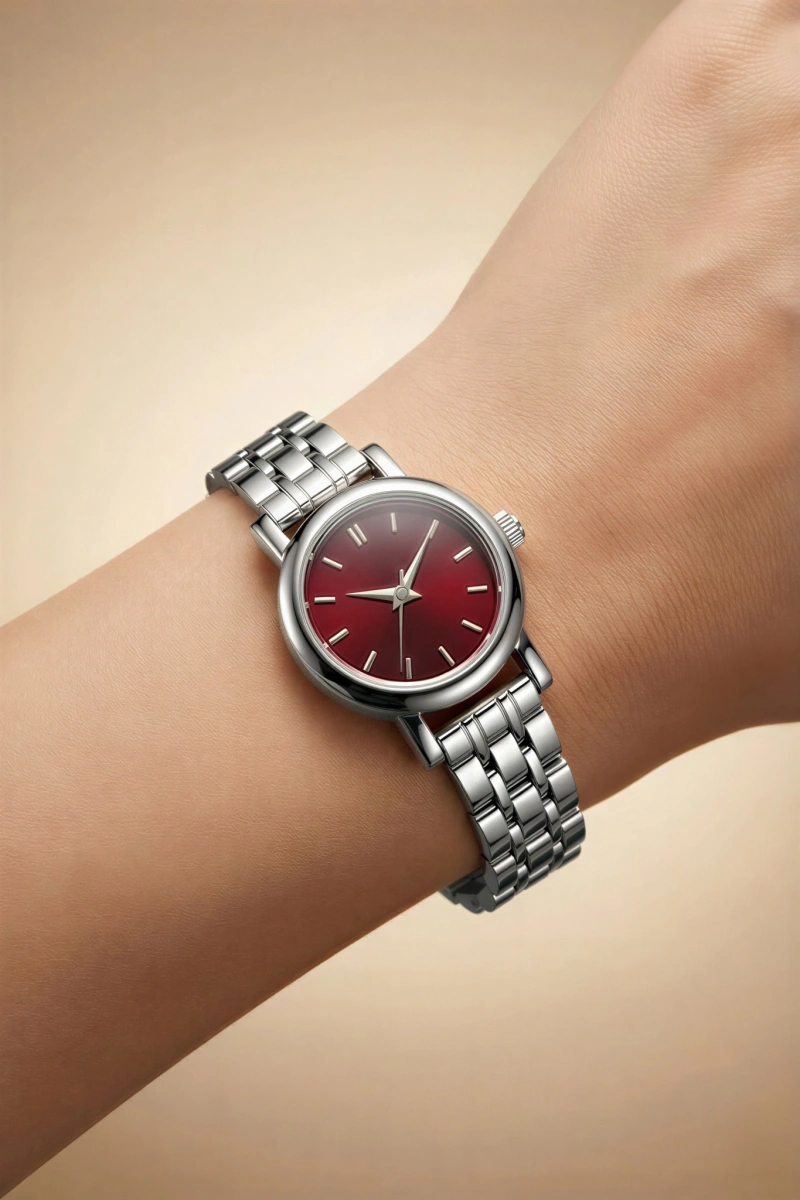 London Model Beyaz İçi Bordo Kadın Kol Saati