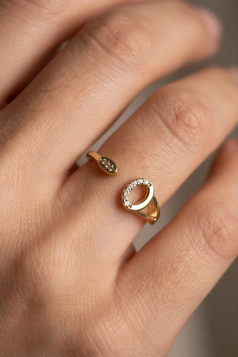 Elips Model Taş Detay Gold Altın Kaplama Yüzük