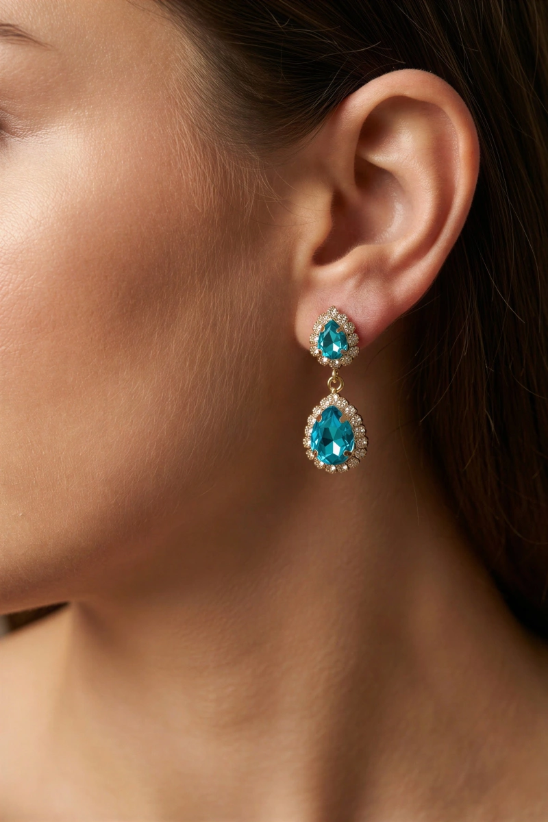 Hürrem Serisi Turkuaz Zümrüt Gold Altın Kaplama Küpe