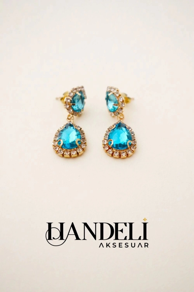 Hürrem Serisi Turkuaz Zümrüt Gold Altın Kaplama Küpe