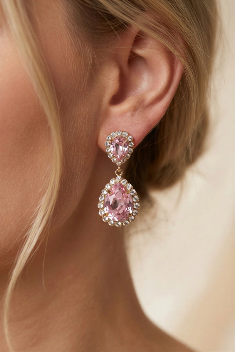 Hürrem Serisi Pembe Zümrüt Gold Altın Kaplama Küpe