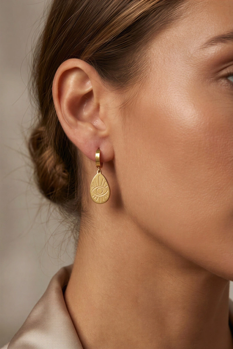 Plaka Göz Model Gold Altın Kaplama Küpe