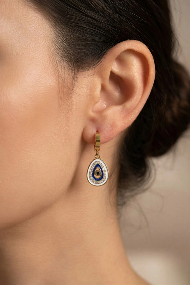 Nazar Boncuk Ezme Model Gold Altın Kaplama Küpe