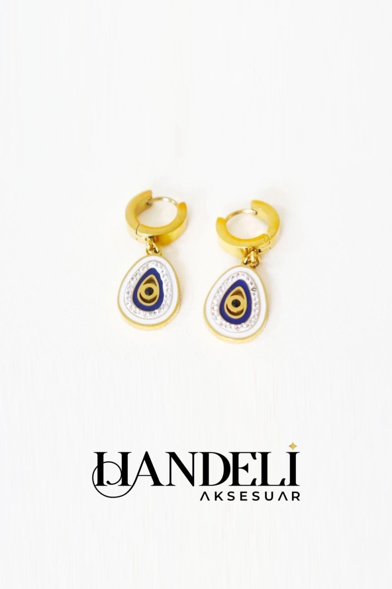 Nazar Boncuk Ezme Model Gold Altın Kaplama Küpe