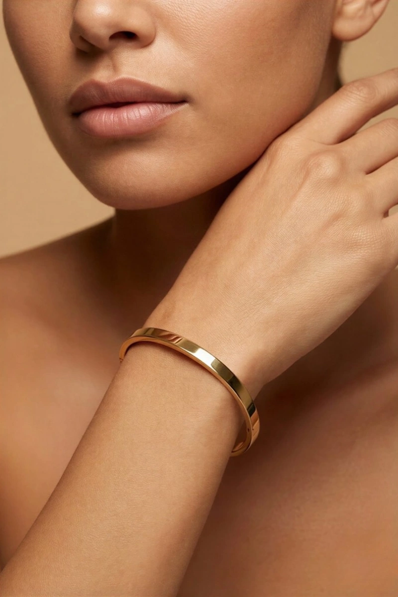 Düz Kelepçe Model Gold Altın Kaplama Bileklik