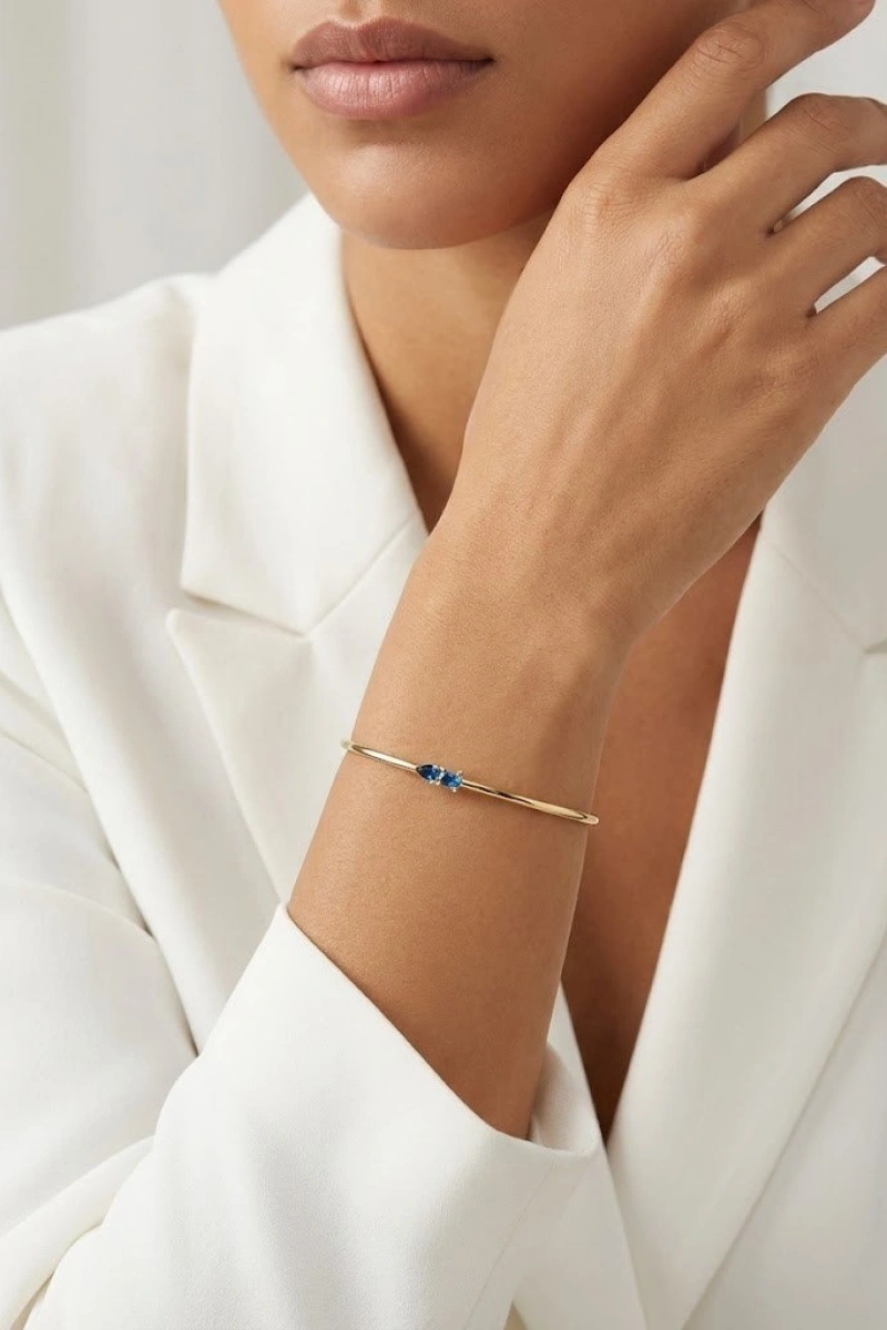 Yay Model Mavi Taş Detay Gold Altın Kaplama Bileklik