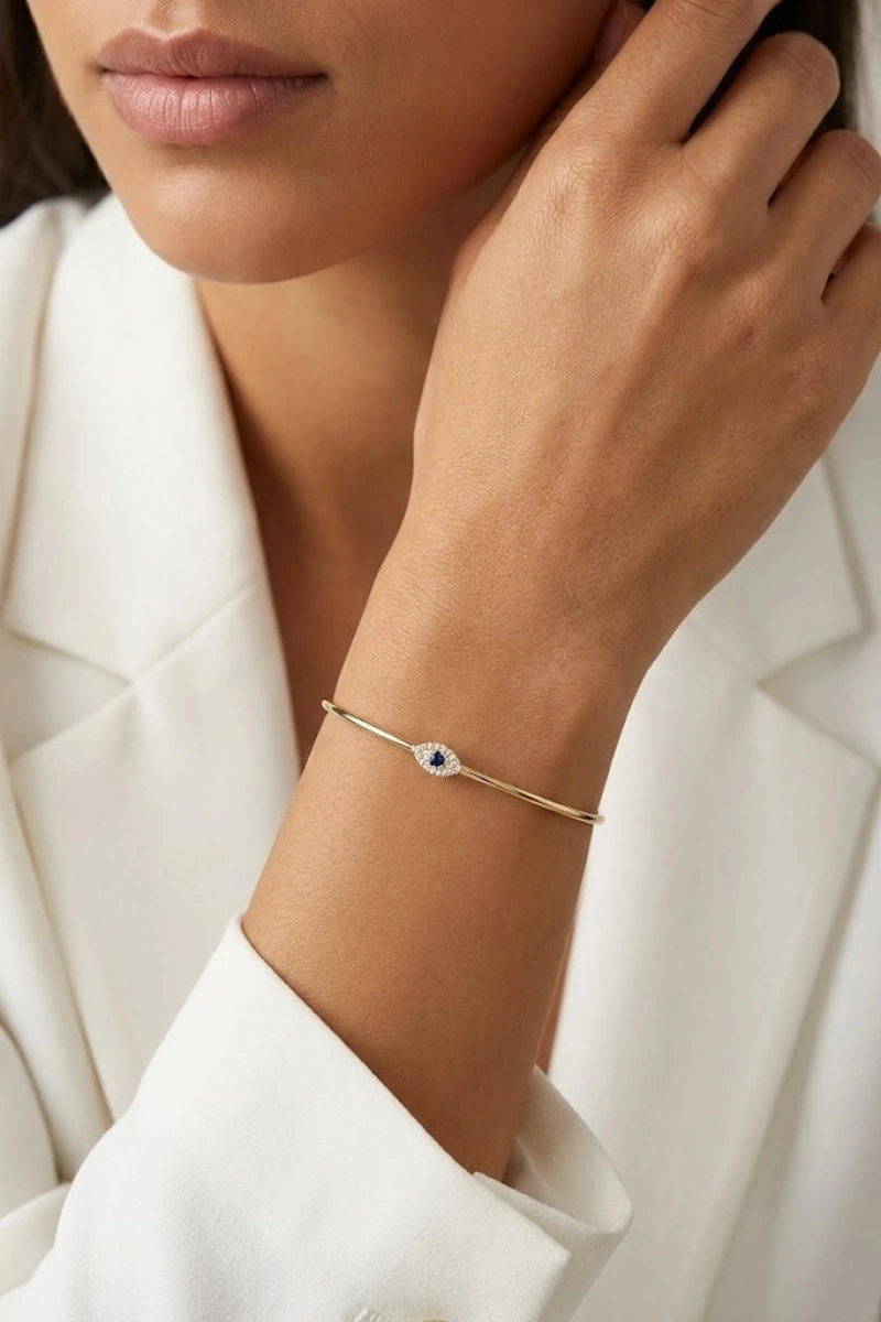 Yay Model Göz Detay Gold Altın Kaplama Bileklik