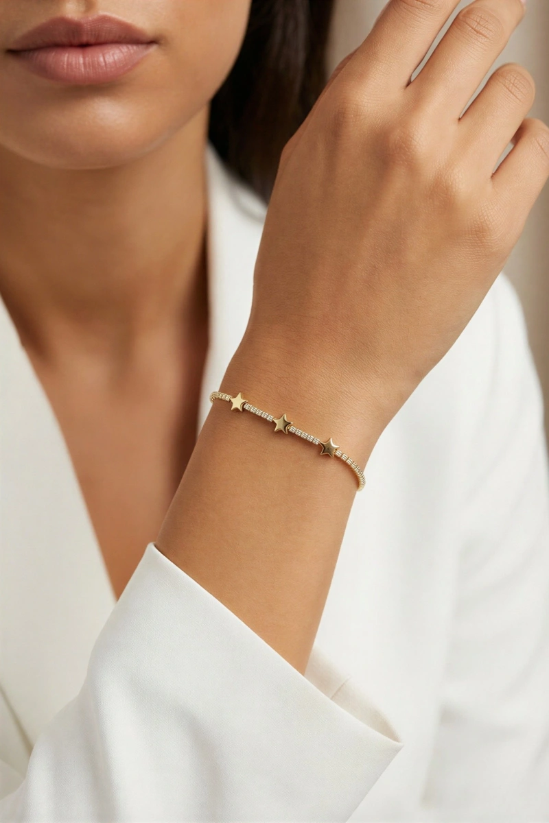 Su Yolu Zincir Yıldız Model Gold Altın Kaplama Bileklik