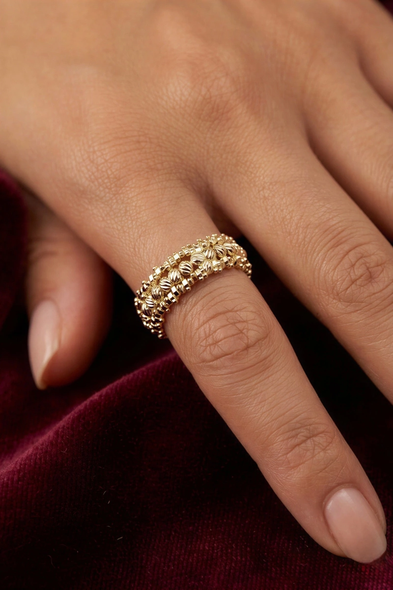 Büyük Sıralı Dorika Gold Altın Kaplama Yüzük