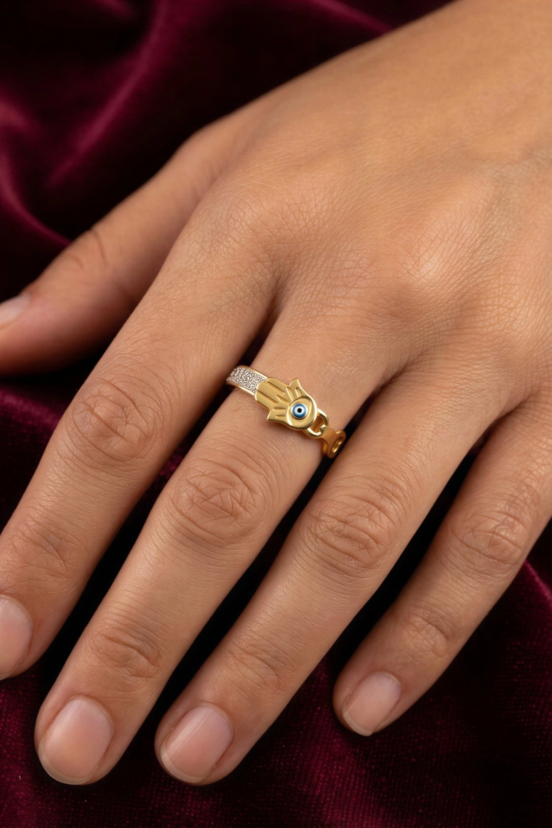 Fatıma Eli Model Gold Altın Kaplama Çelik Yüzük