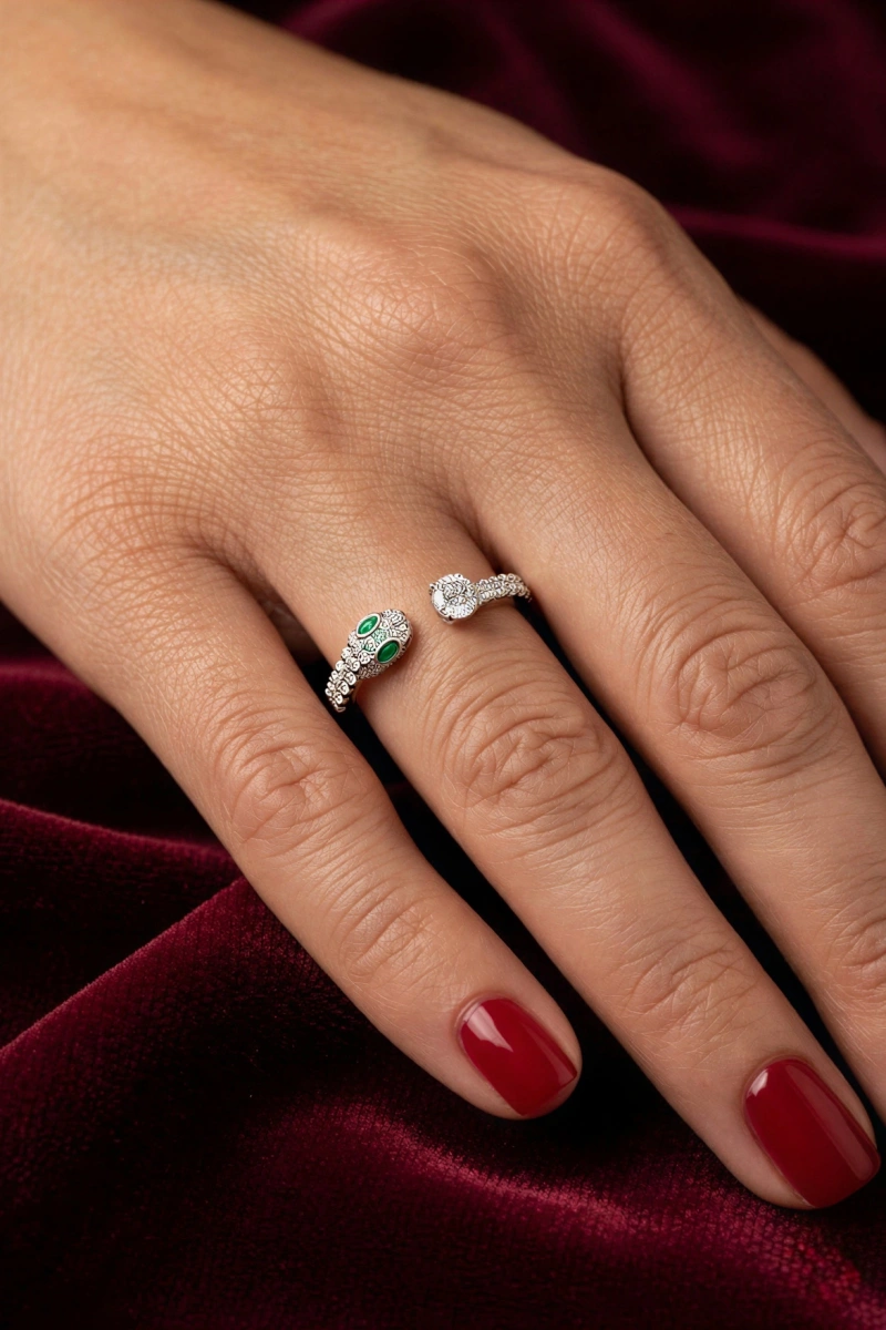 Tam Tur Taşlı Yılan Model Gold Altın Kaplama Yüzük