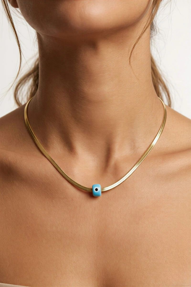 İtalyan Zincir Boncuklu Model Gold Altın Kaplama Çelik Kolye