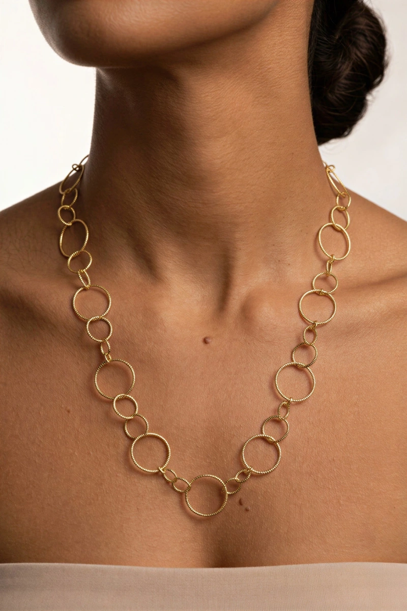 Sıralı Çoklu Halka Model Gold Altın Kaplama Kolye