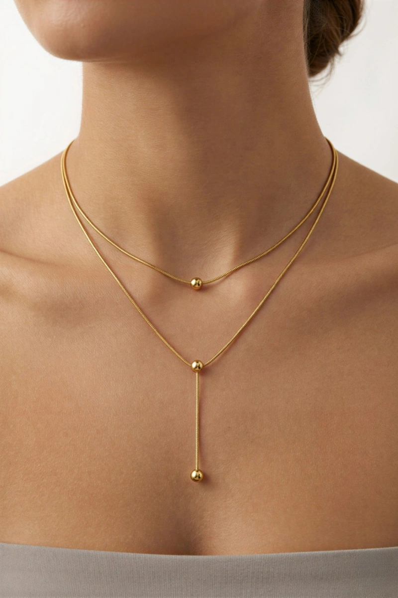 Üç Top Dorika Model Gold Altın Kaplama Kolye