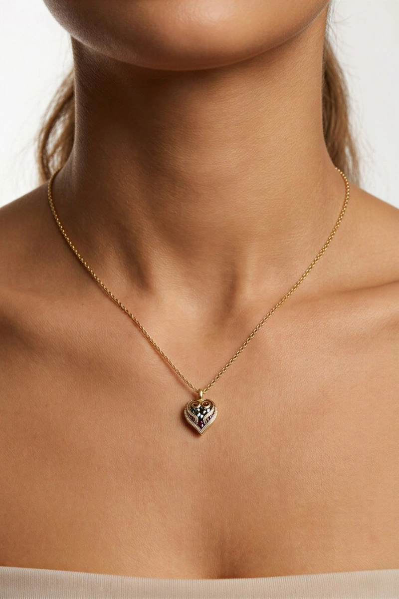 İnce Zincir Saklı Kalp Gold Altın Kaplama Çelik Kolye
