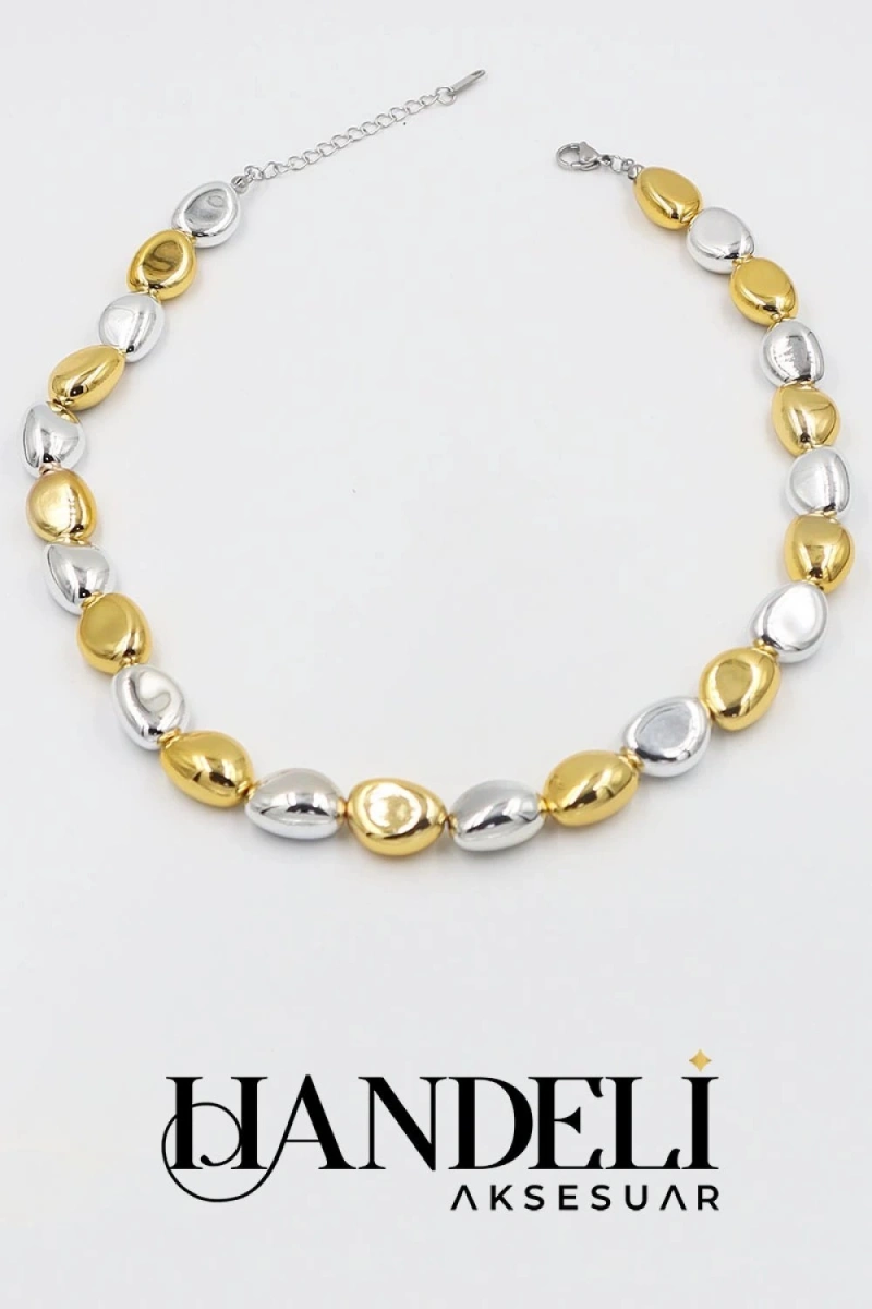 Küçük Çakıl Taşı Model Üç Renk Kaplama Kolye