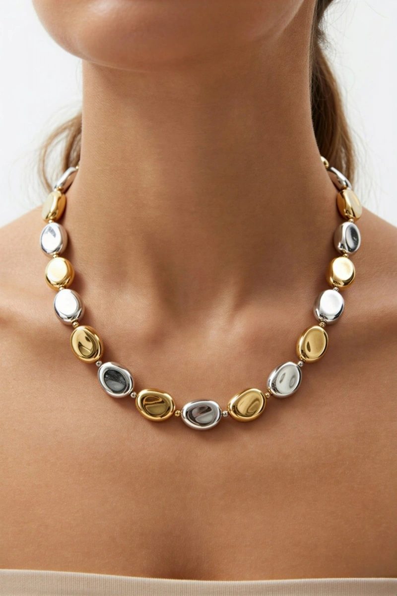 Büyük Çakıl Taşı Model Üç Renk Kaplama Kolye