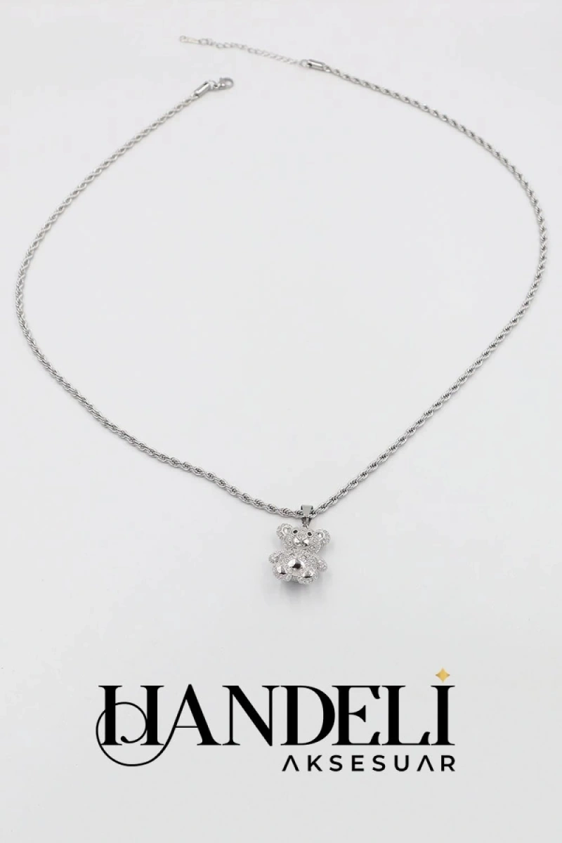 Ayıcık Model Beyaz Altın Kaplama Çelik Kolye