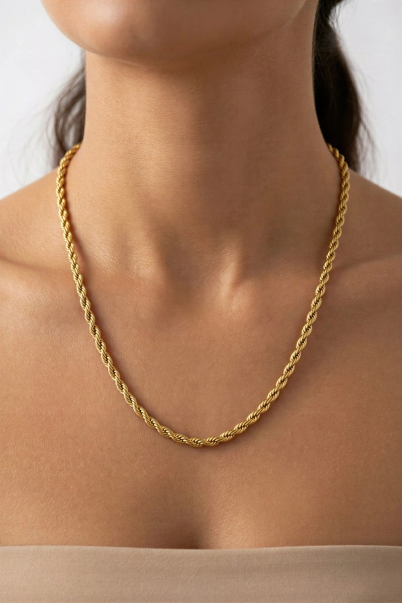 Uzatmasız Uzun Burgu Gold Altın Kaplama Çelik Kolye