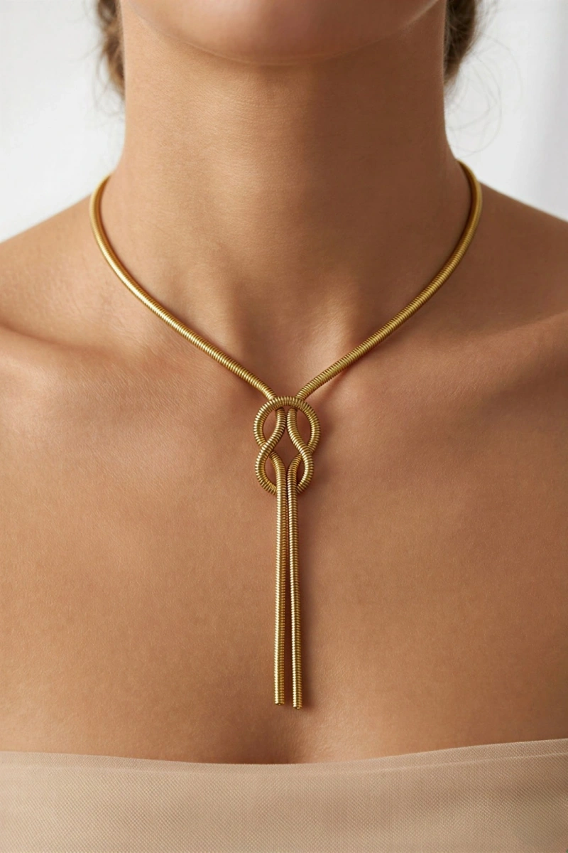 Düğüm Model Gold Altın Kaplama Çelik Kolye