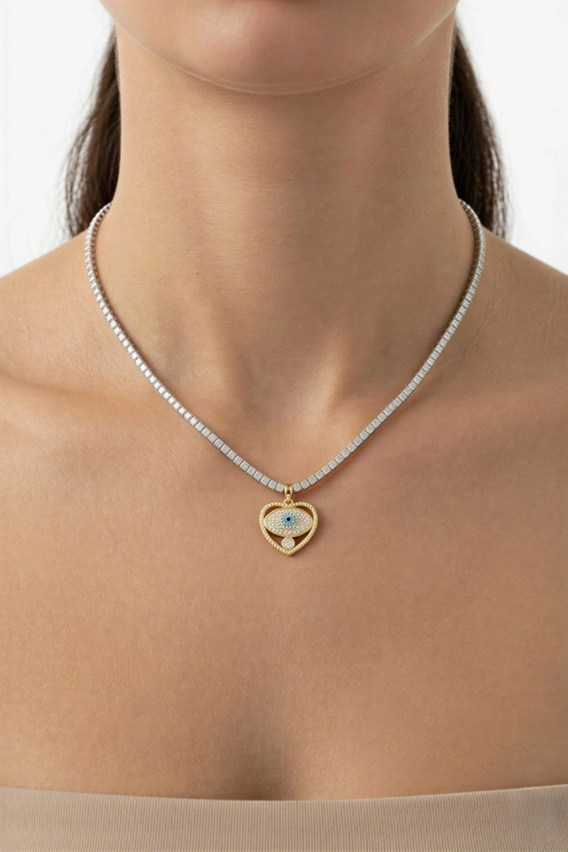 Su Yolu Model Kalp Detay Gold Altın Kaplama Kolye