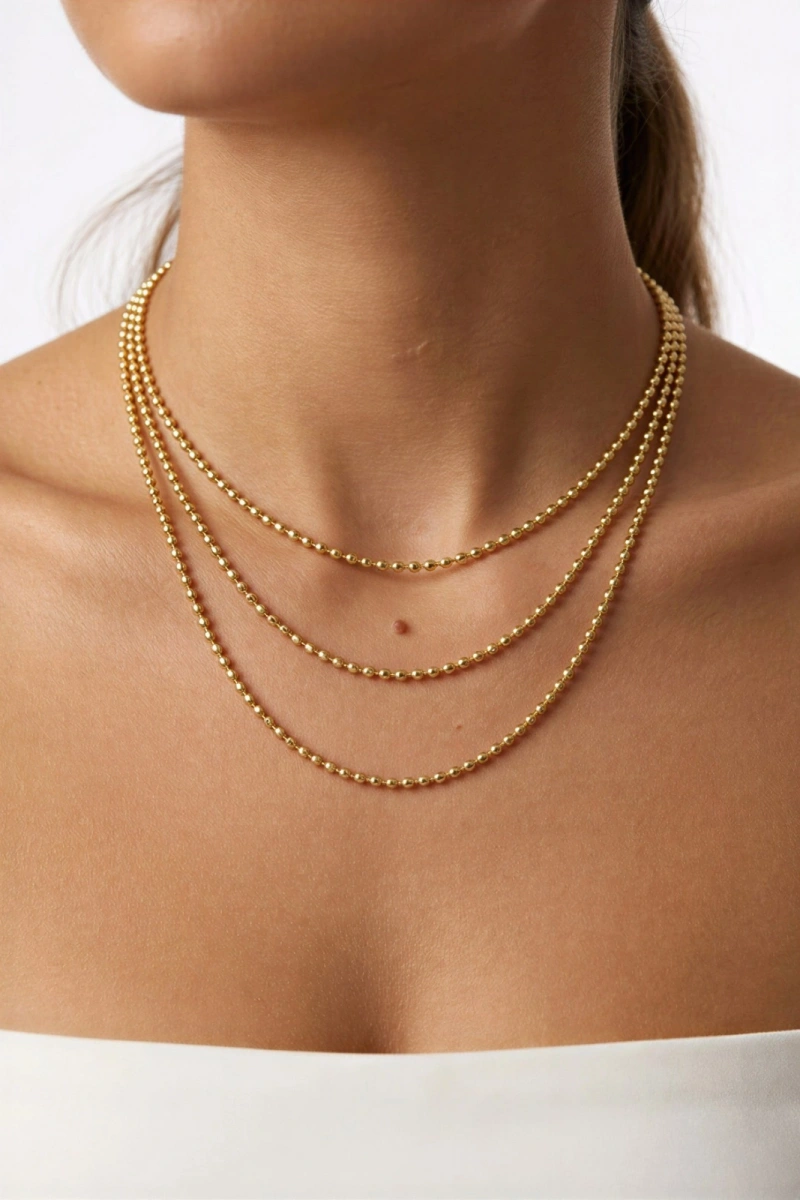 Üç Sıra Dorika Toplu Gold Altın Kaplama Kolye