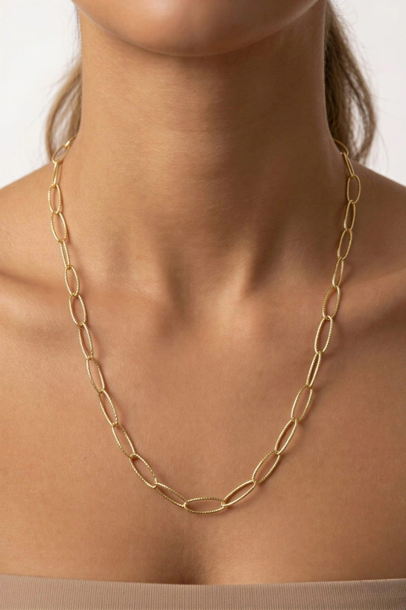 Uzun Zincir Ataç Gold Altın Kaplama Kolye