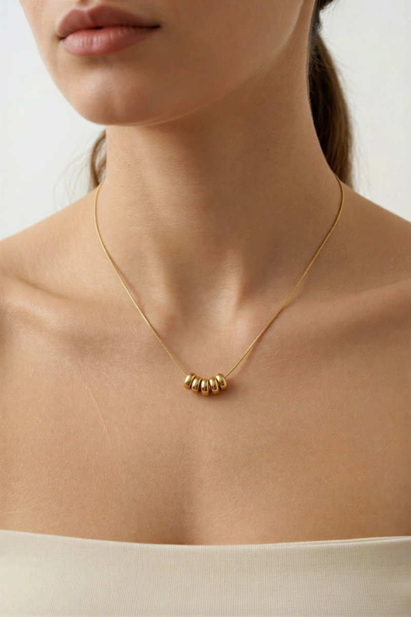 Altı Boncuk Zincir Model Gold Altın Kaplama Kolye