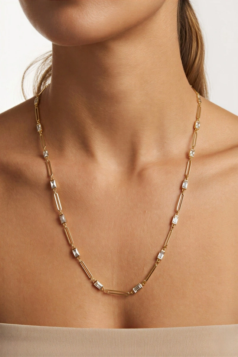 Ataç Zincir Baget Taş Model Gold Altın Kaplama Kolye