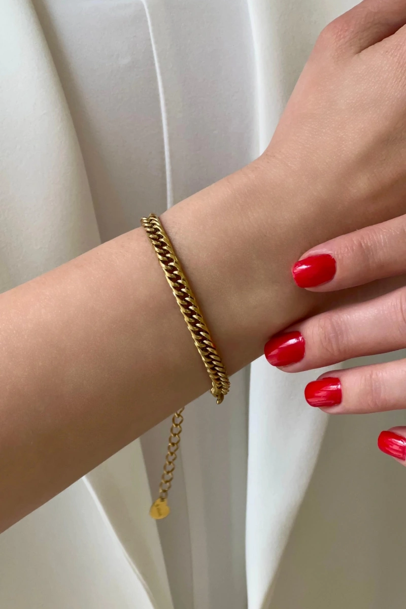 İnce Sık Geçişli Gold Altın Kaplama Çelik Bileklik