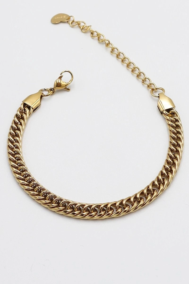 İnce Sık Geçişli Gold Altın Kaplama Çelik Bileklik