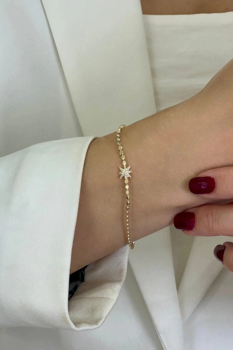 Pul Zincir Kuzey Yıldızı Model Gold Altın Kaplama Bileklik