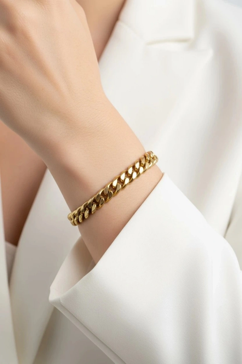 İnce Oval Sık Geçişli Model Gold Altın Kaplama Bileklik