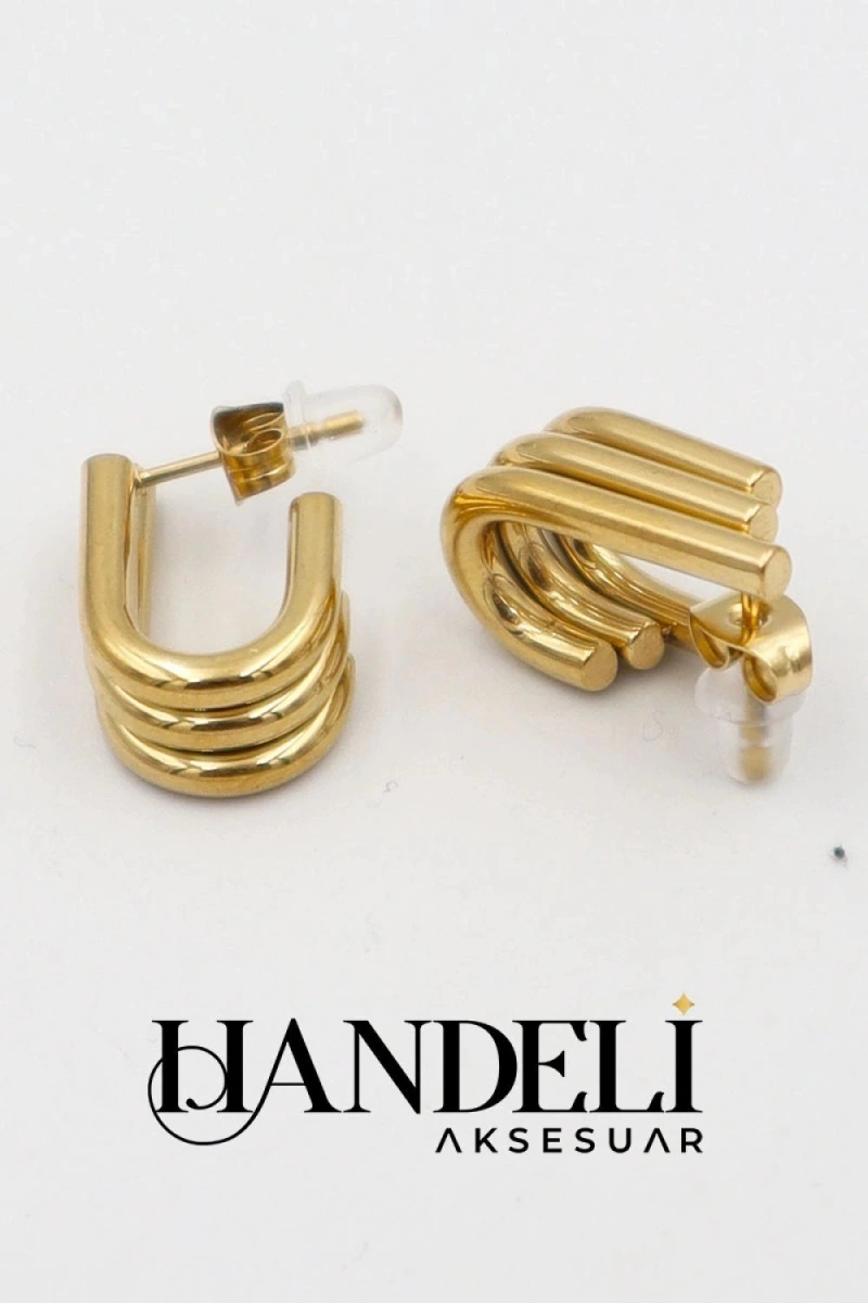 Ganga Model Gold Altın Kaplama Küpe