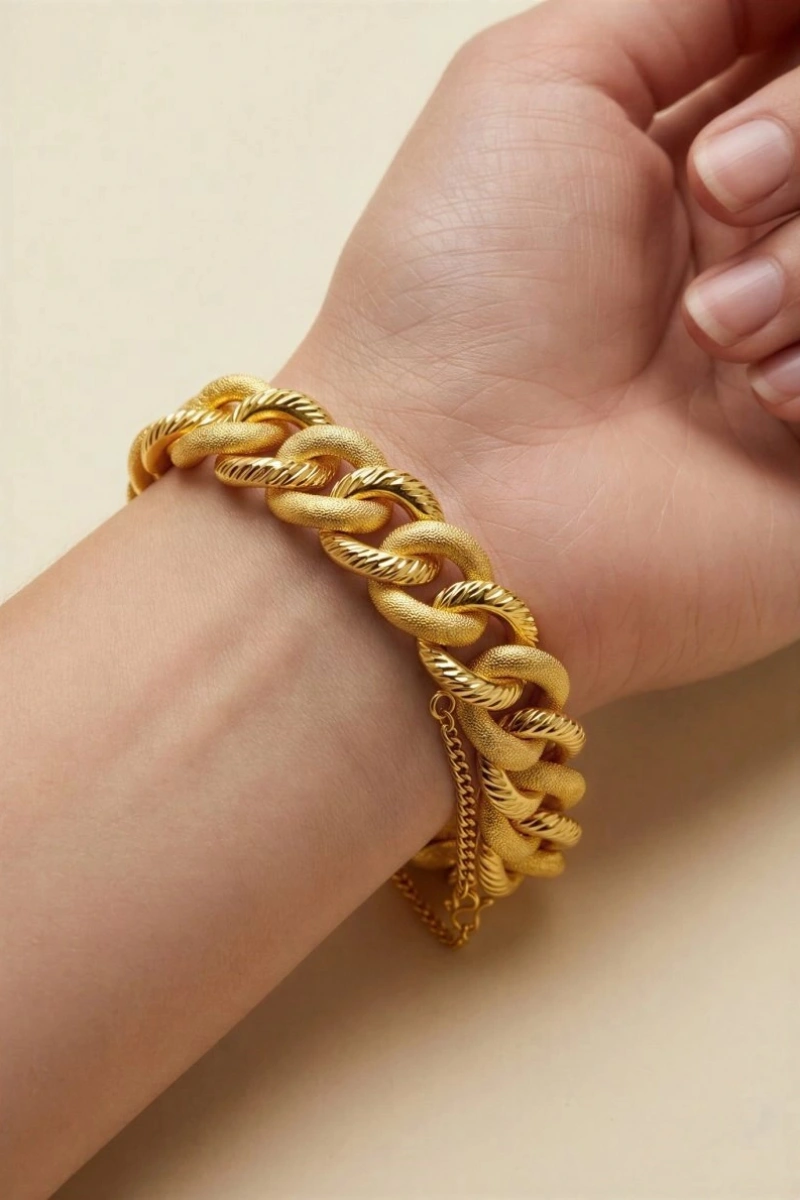 Geniş Uzay Yolu Model Sim Detay Gold Altın Kaplama Kuyumcu Bileklik