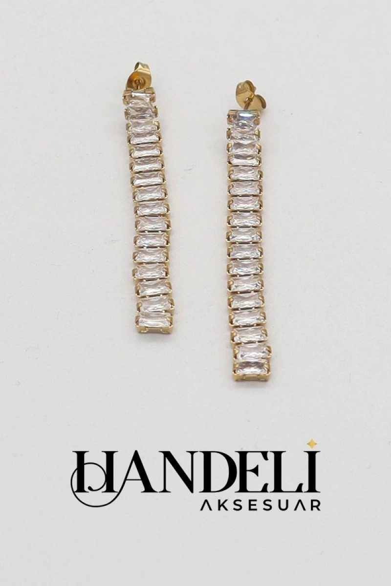 Ezme Su Yolu Model Gold Altın Kaplama Çelik Küpe