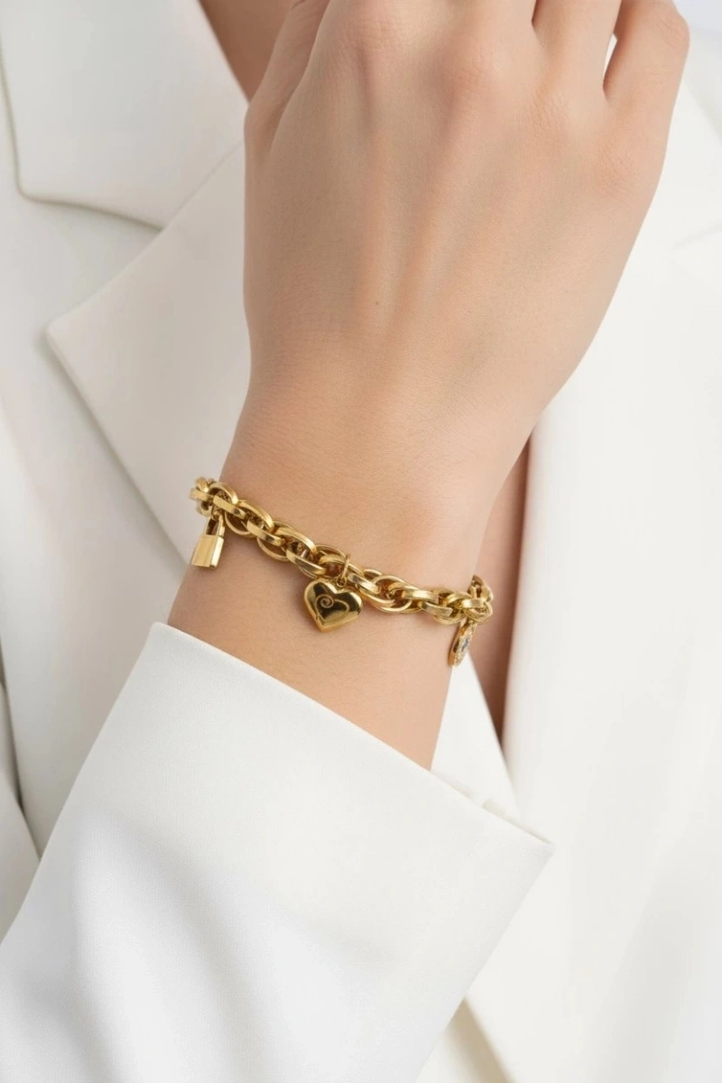 Sallantı Detay Zeus Model Zincir Gold Altın Kaplama Bileklik