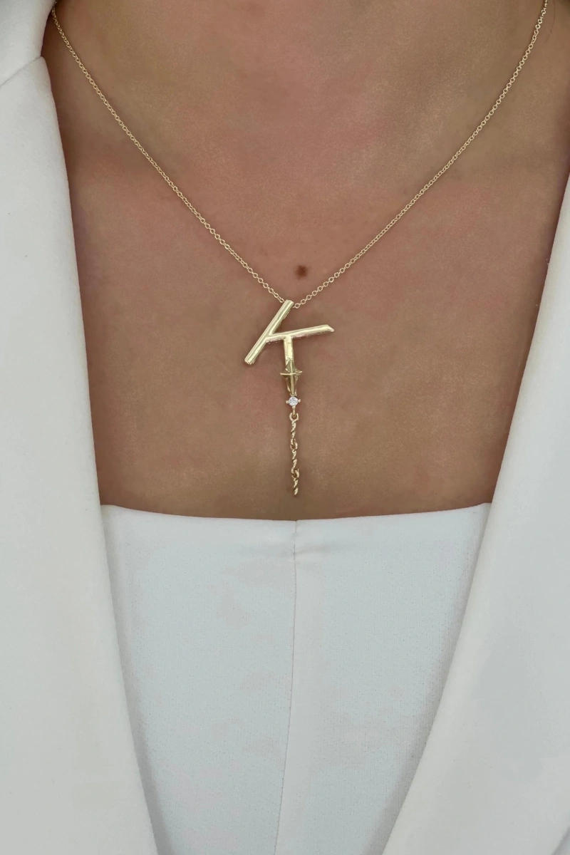 Sallantı Model K Harf Detay Gold Altın Kaplama Kolye