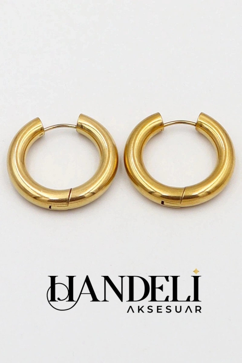 Boru Model Orta Gold Altın Kaplama Küpe